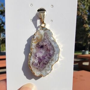 NEW 1.27" x 0.81" GOLD PLATED COPPER AGATE AMETHYST PENDANT
